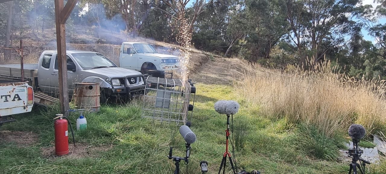 Microphone setup for recording explosives in Castlemaine
