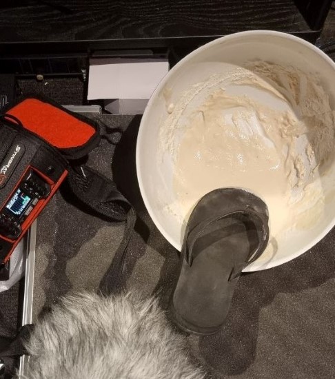 Swamp footstep Foley recording setup