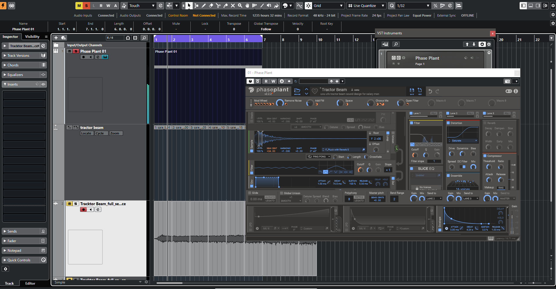 UFO tractor beam sound design in Cubase and Phase Plant