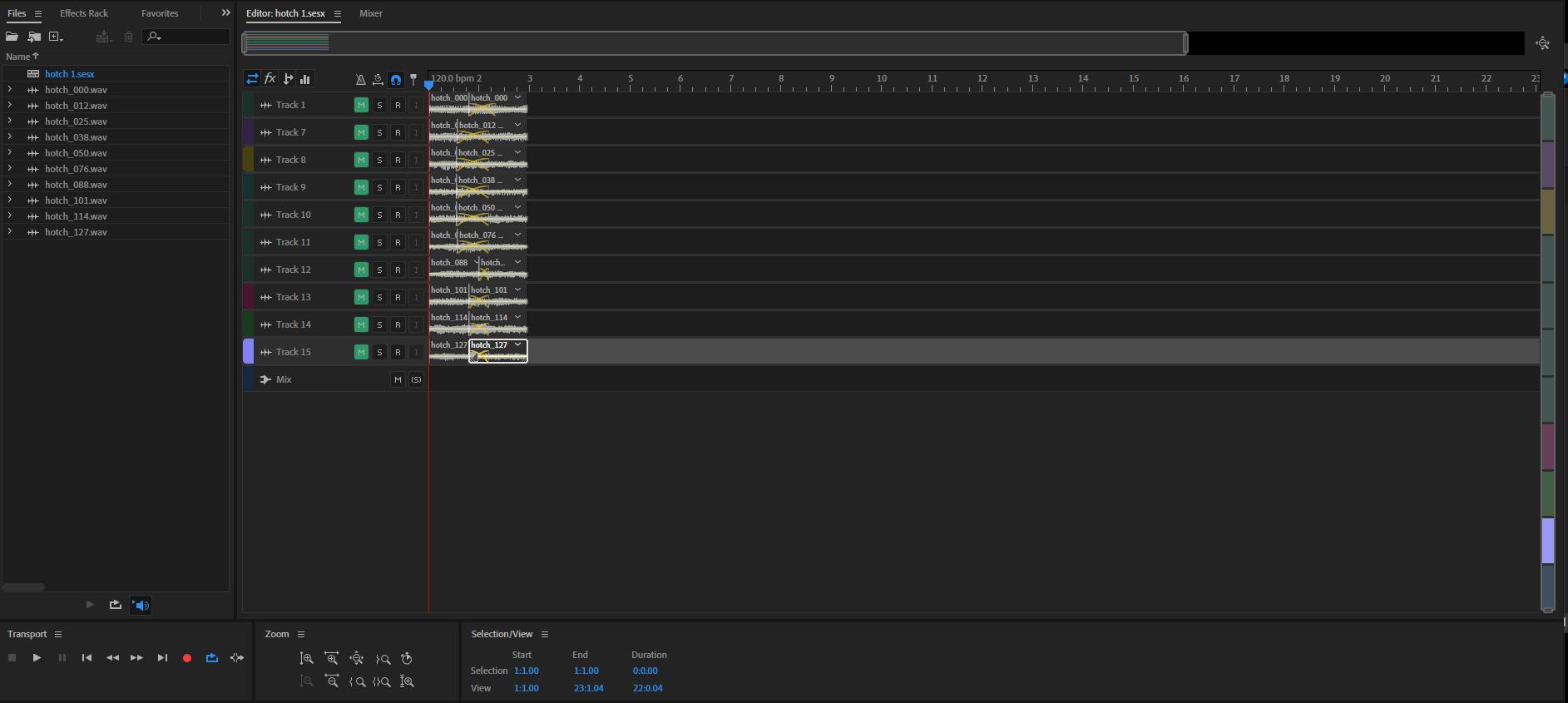 UFO synthesizer wavetable source material prepared in Adobe Audition