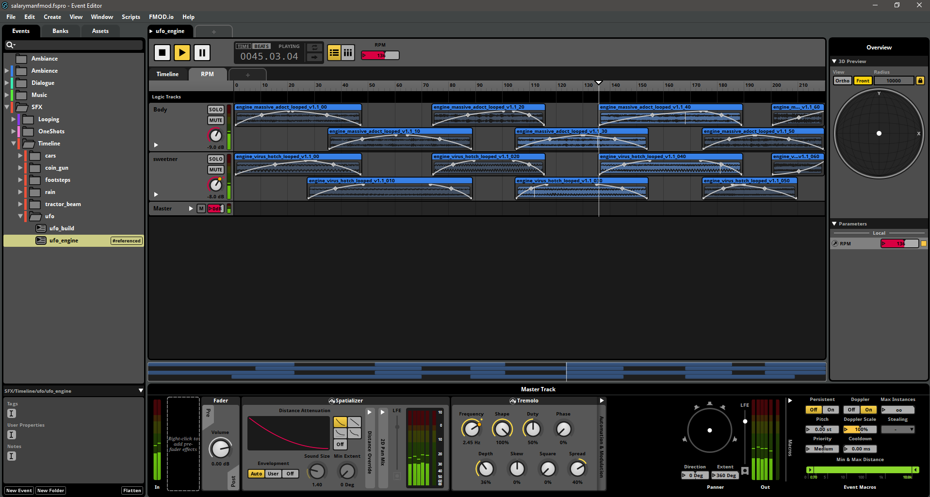 RPM-driven UFO engine system in FMOD